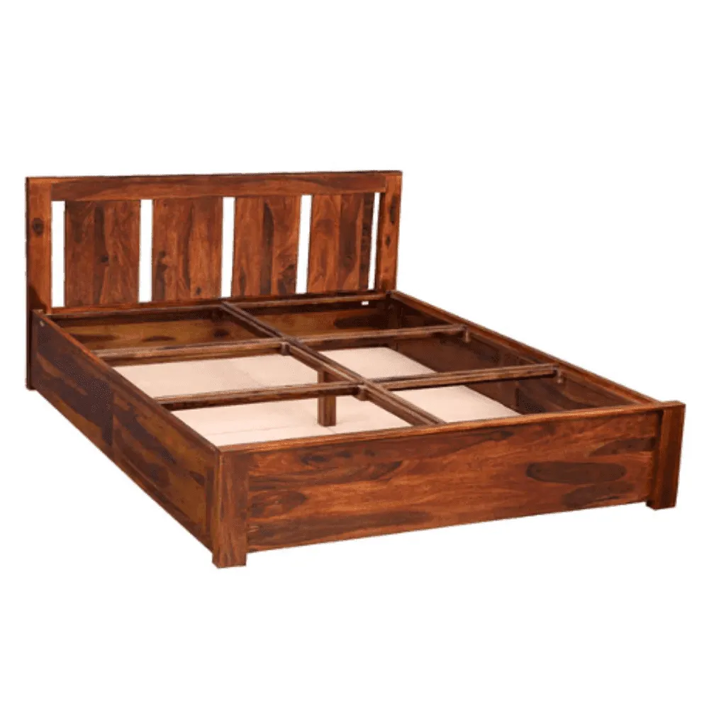 Honey Solid Wood King Size Bed with Storage in Honey Oak Finish