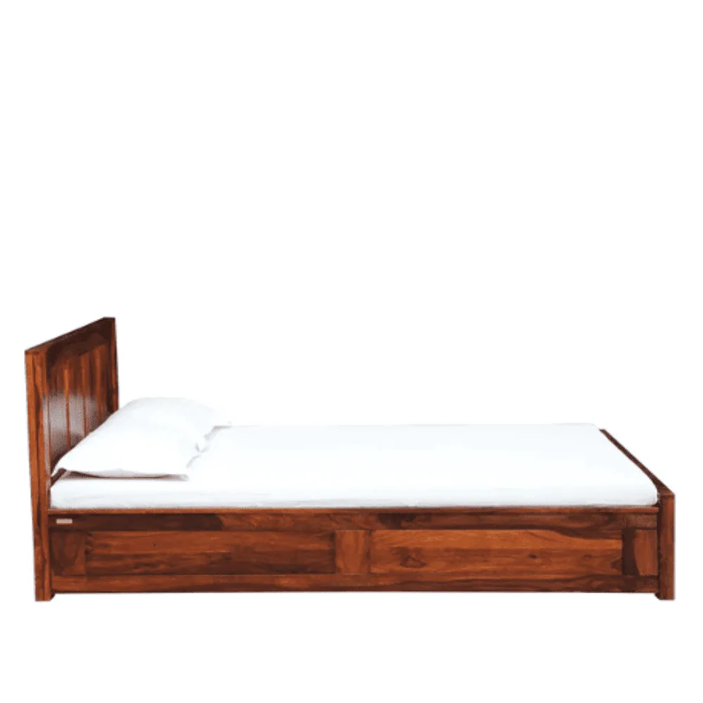 Honey Solid Wood King Size Bed with Storage in Honey Oak Finish