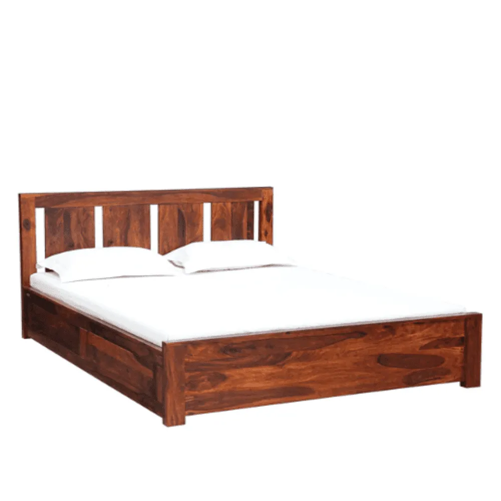 Honey Solid Wood King Size Bed with Storage in Honey Oak Finish