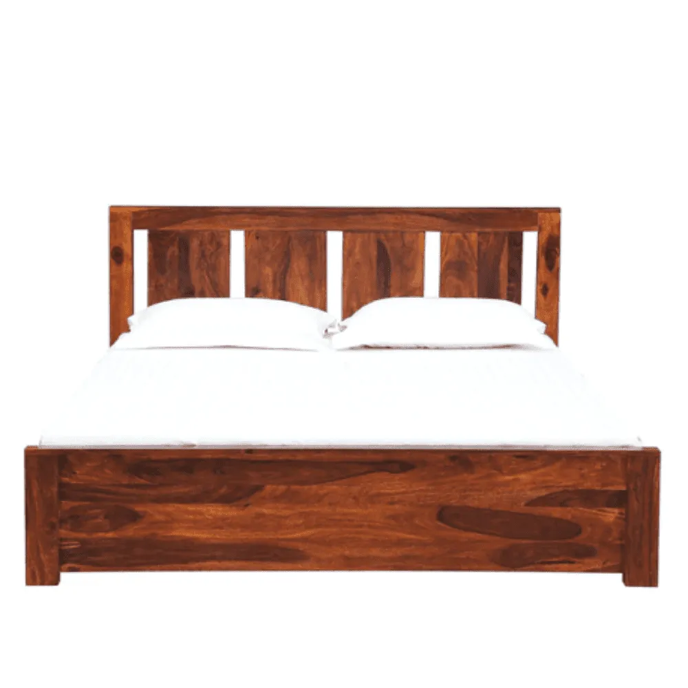 Honey Solid Wood King Size Bed with Storage in Honey Oak Finish