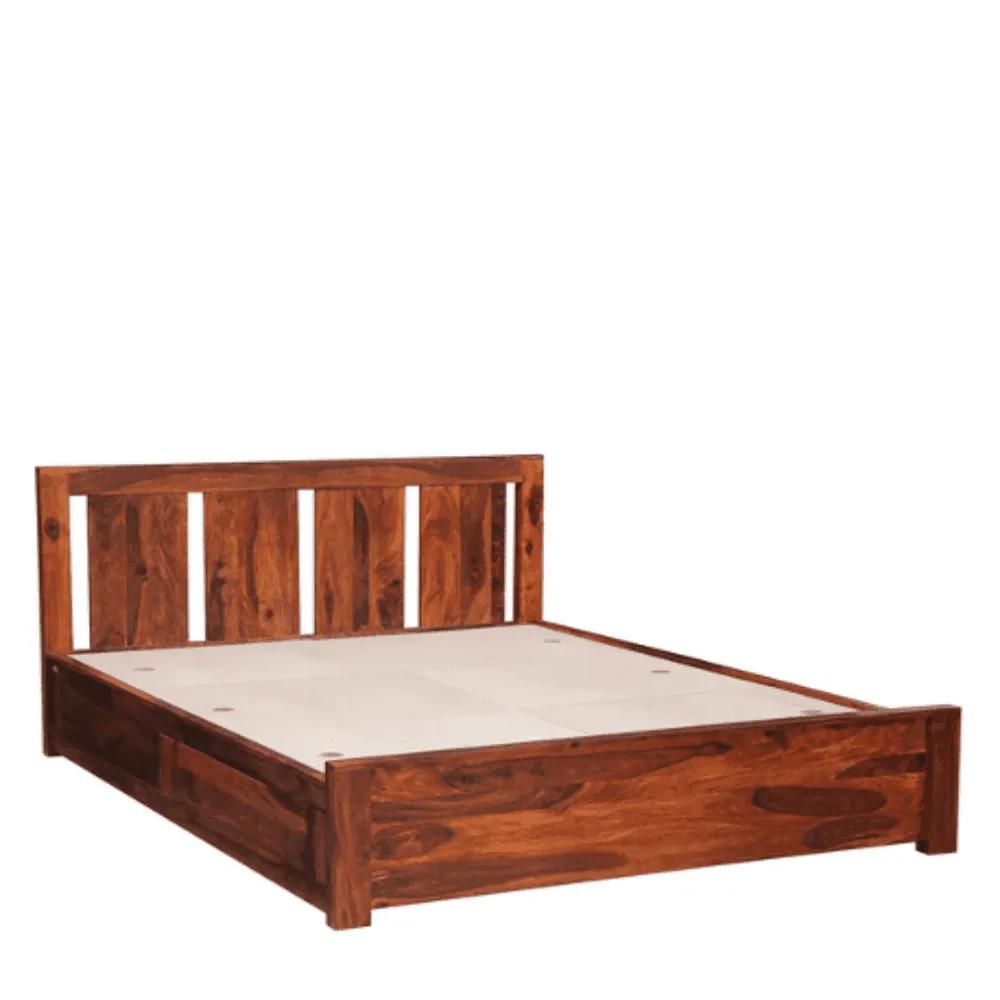 Honey Solid Wood King Size Bed with Storage in Honey Oak Finish