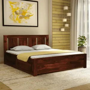 Honey Solid Wood King Size Bed with Storage in Honey Oak Finish