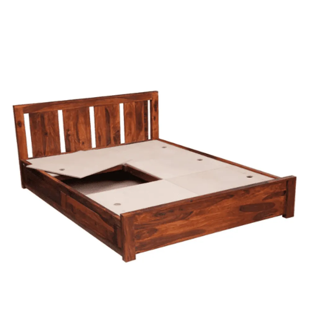 Honey Solid Wood King Size Bed with Storage in Honey Oak Finish