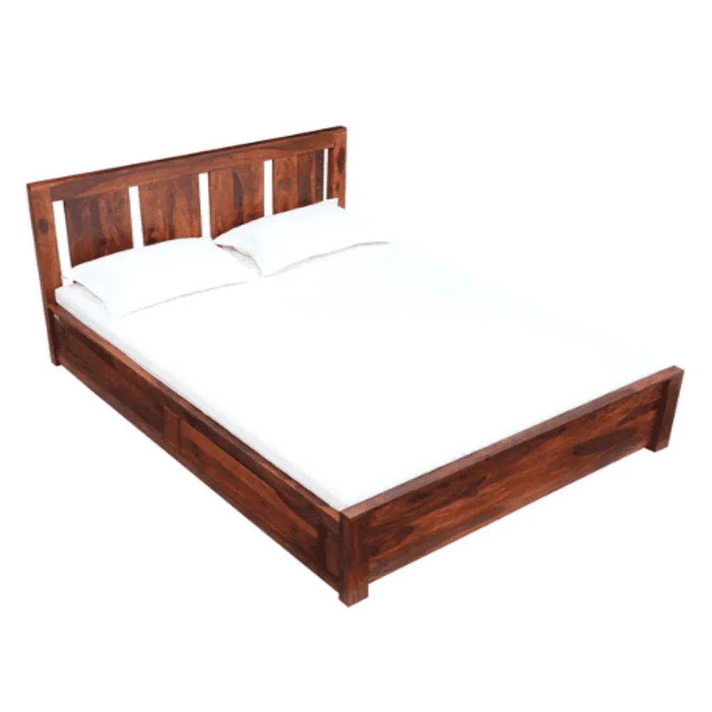 Honey Solid Wood King Size Bed with Storage in Honey Oak Finish