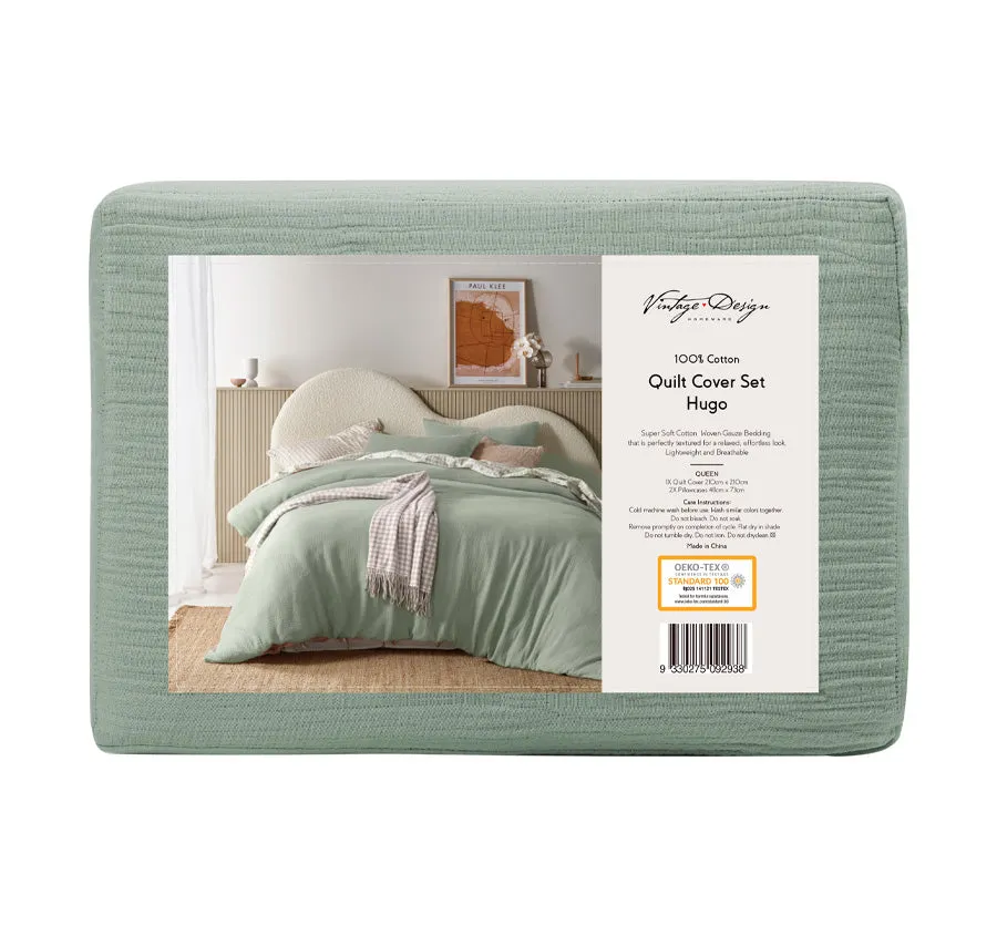 Hugo Quilt Cover Set Range Sage