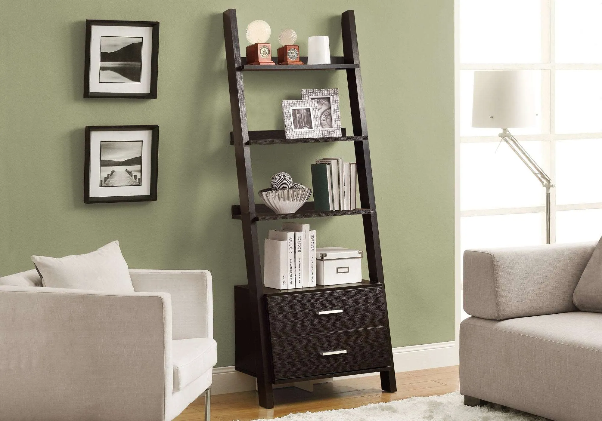 Ladder Bookcase With Two Drawers