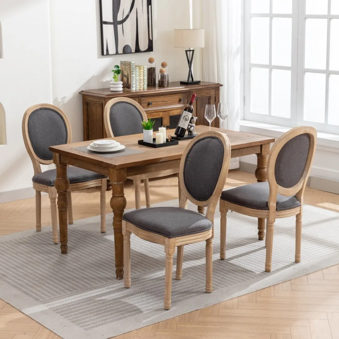 Linen Upholstered Dining Chairs, Solid Wood Legs, Set of 6 - Grey