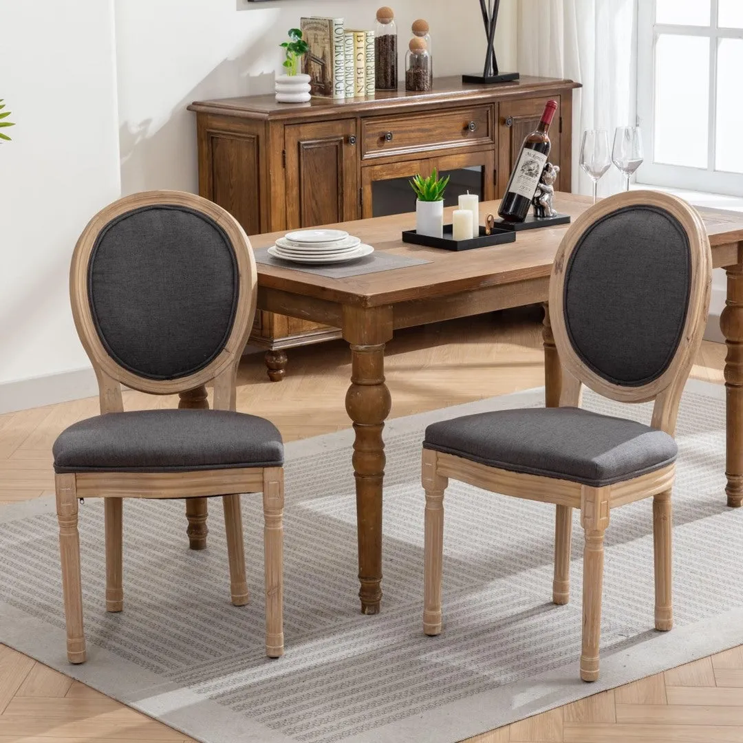 Linen Upholstered Dining Chairs, Solid Wood Legs, Set of 6 - Grey