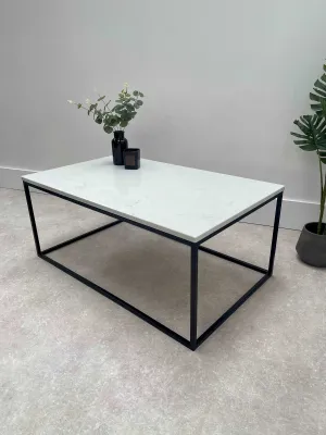 Marble Coffee Table Matte Black Frame