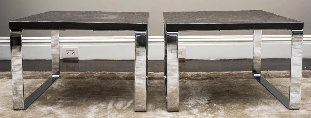 Modern Chrome End Tables W Stone Tops