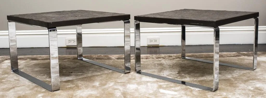 Modern Chrome End Tables W Stone Tops