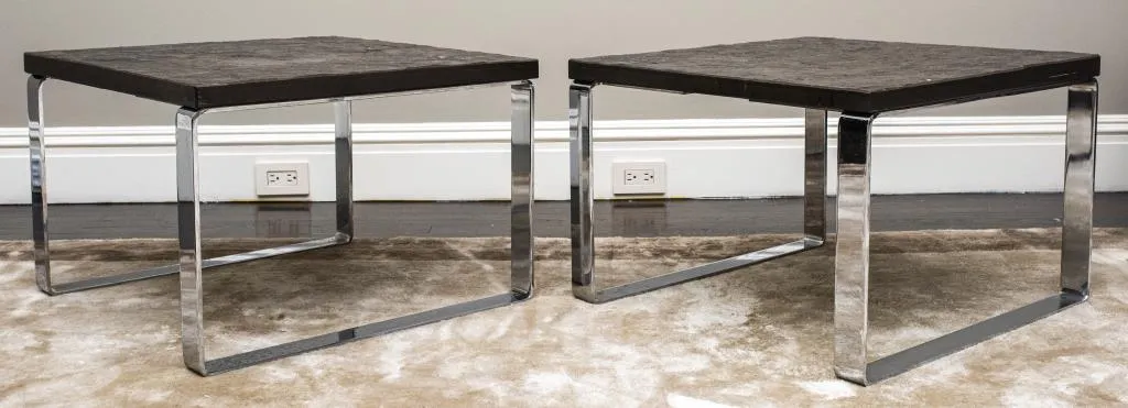 Modern Chrome End Tables W Stone Tops