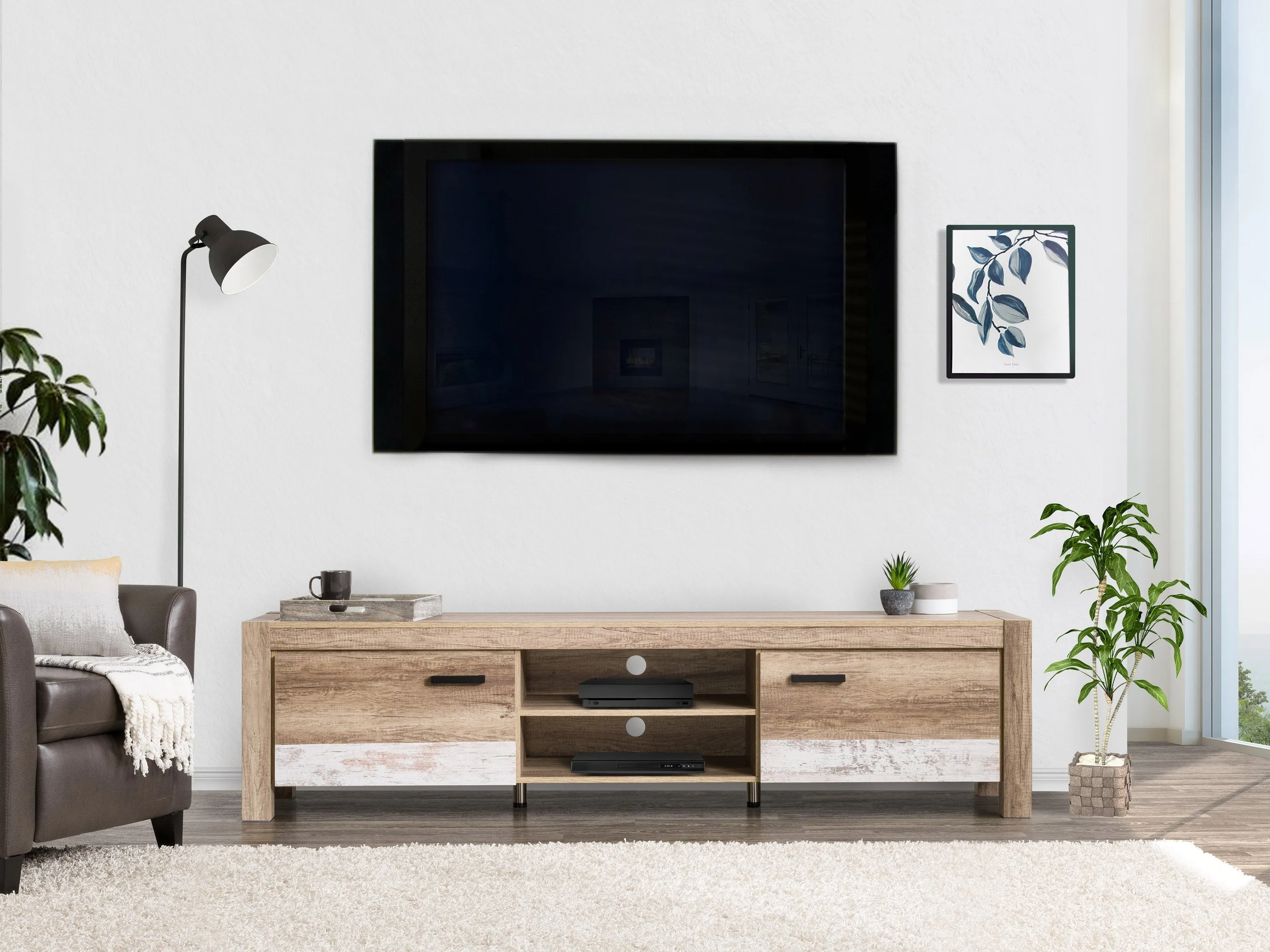 Modern TV Stand with Doors, TVs up to 95"