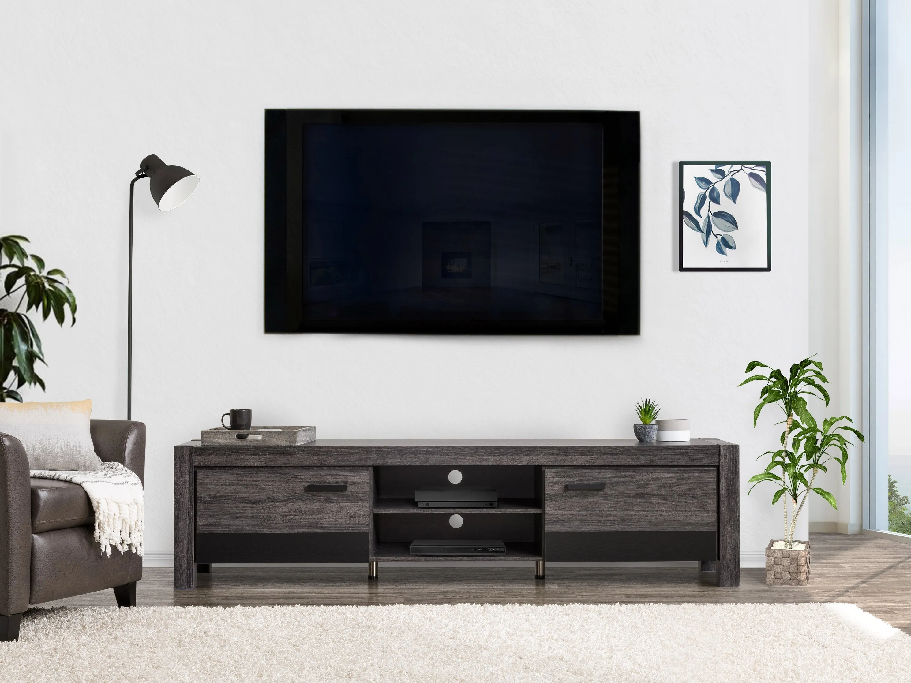 Modern TV Stand with Doors, TVs up to 95"