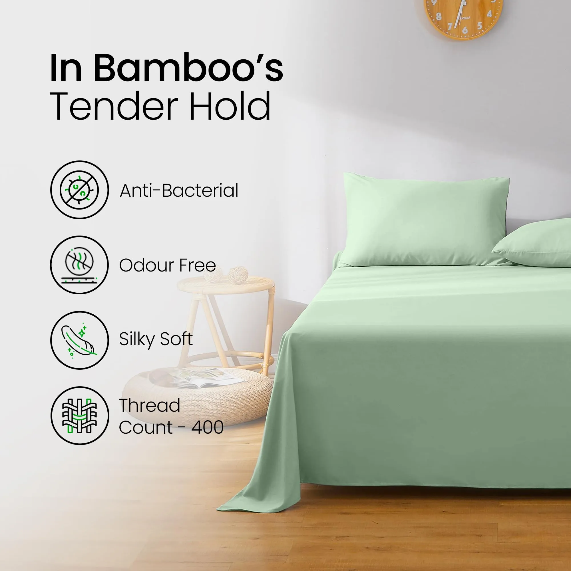 Mush 100% Bamboo Bedsheet for King Size Bed with 2 Pillow Covers | Luxuriously Soft, Breathable and Naturally Anti Microbial Thermoregulating Bed Sheet 400TC (Forest Shadow)