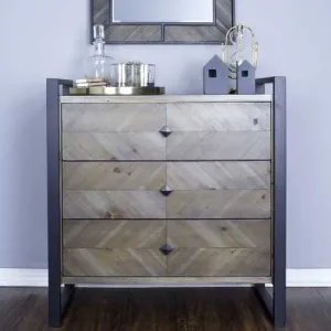 Natural White Metal Wood MDF Accent Cabinet with  Drawers