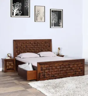 Niware Solid Wood Sheesham Storage Beds with Drawers