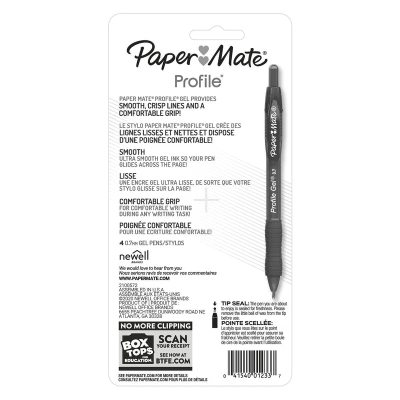 Paper Mate Profile Gel Assorted Retractable Gel Pen 4 pk