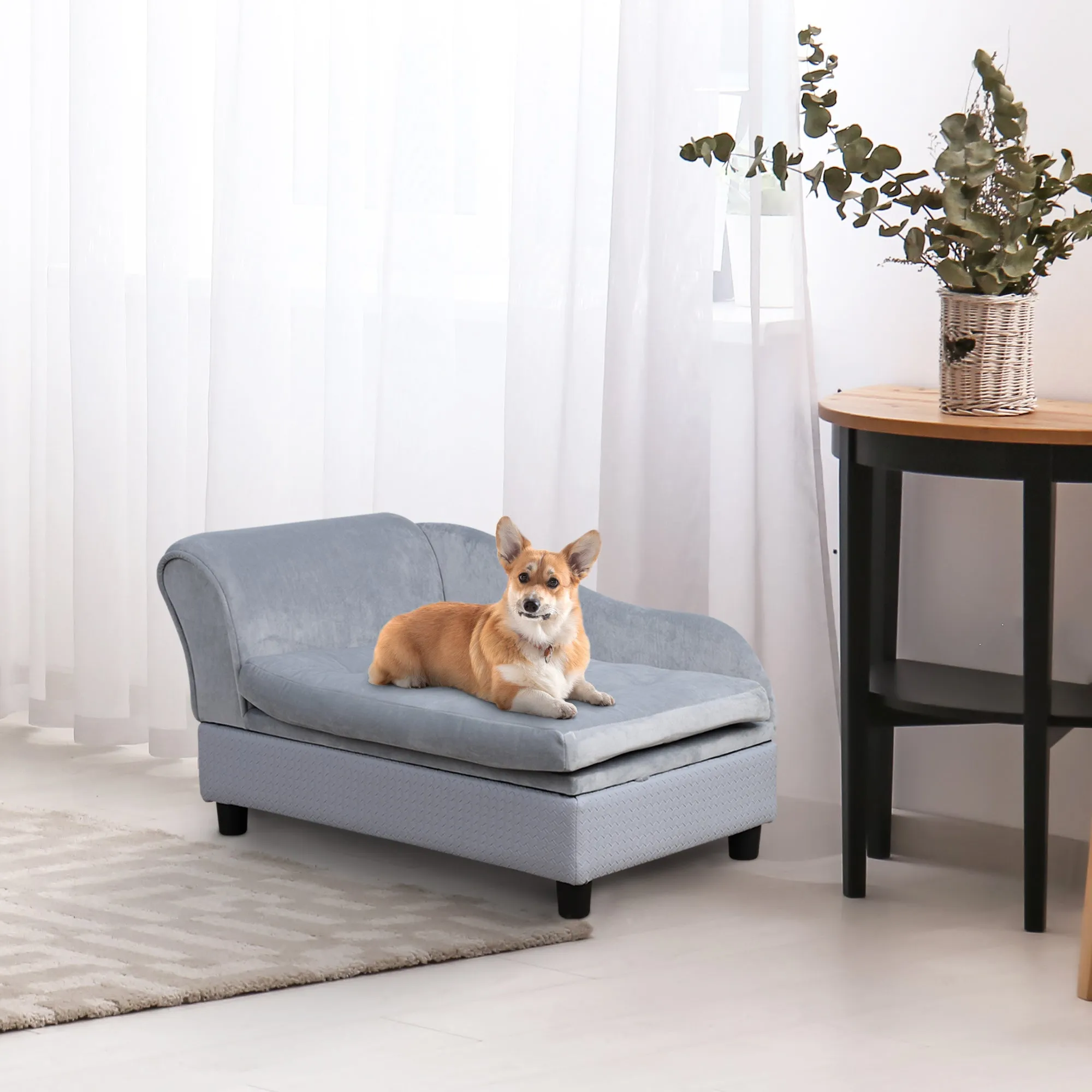 PawHut Pet Sofa Couch with Storage Function Sponge Cushioned Bed.