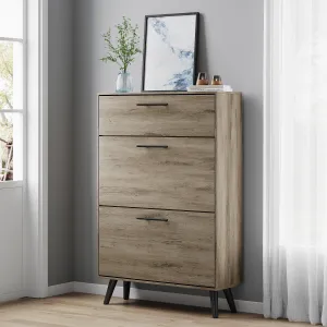 relaxed GetYes Wooden Shoe Cabinet with 3 Flip Drawers, Hidden Shoe Storage