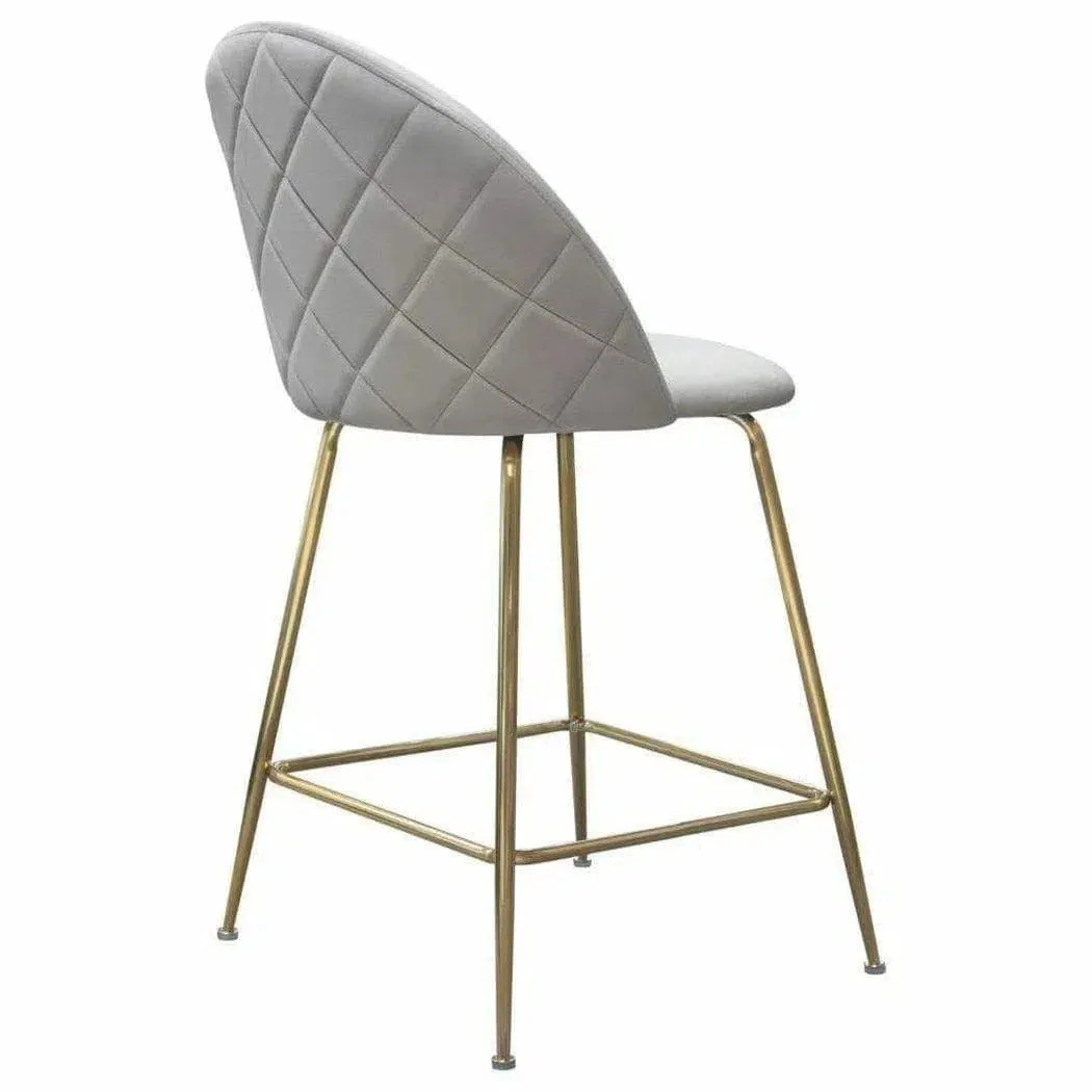 Set of 2 Counter Height Chairs in Grey Velvet Gold Metal Legs