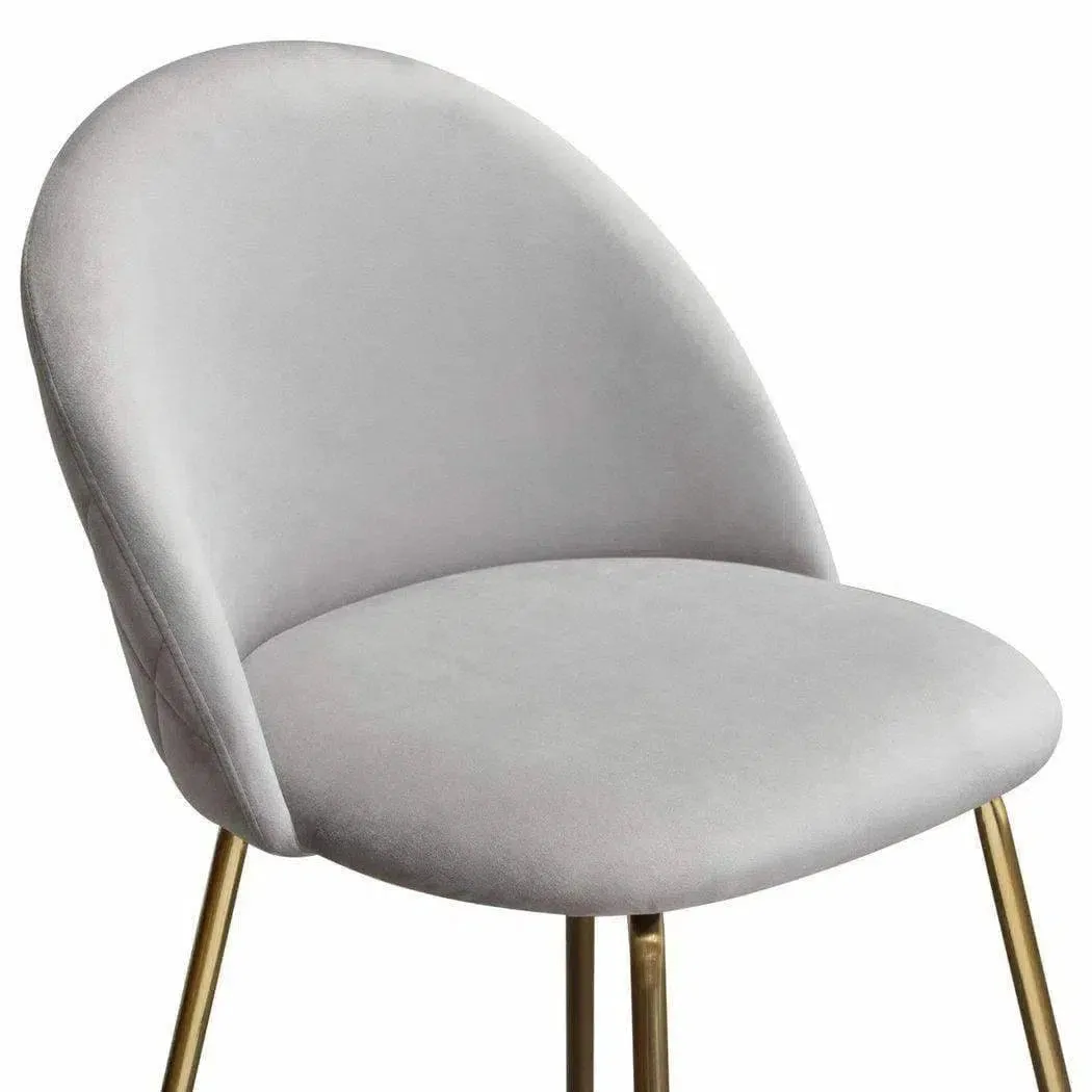 Set of 2 Counter Height Chairs in Grey Velvet Gold Metal Legs