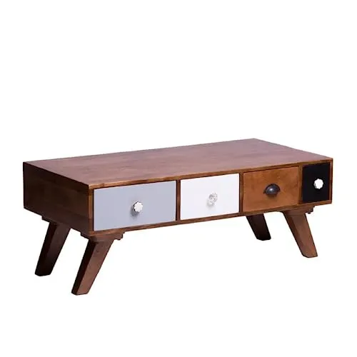 SMAART CRAAFTS Multicolor Solid Wood Coffee Table - 4 Drawer for Storage in Centre Table - Pure Mango Wood, Honey Finish - Ideal Tea Table for Living Rooms