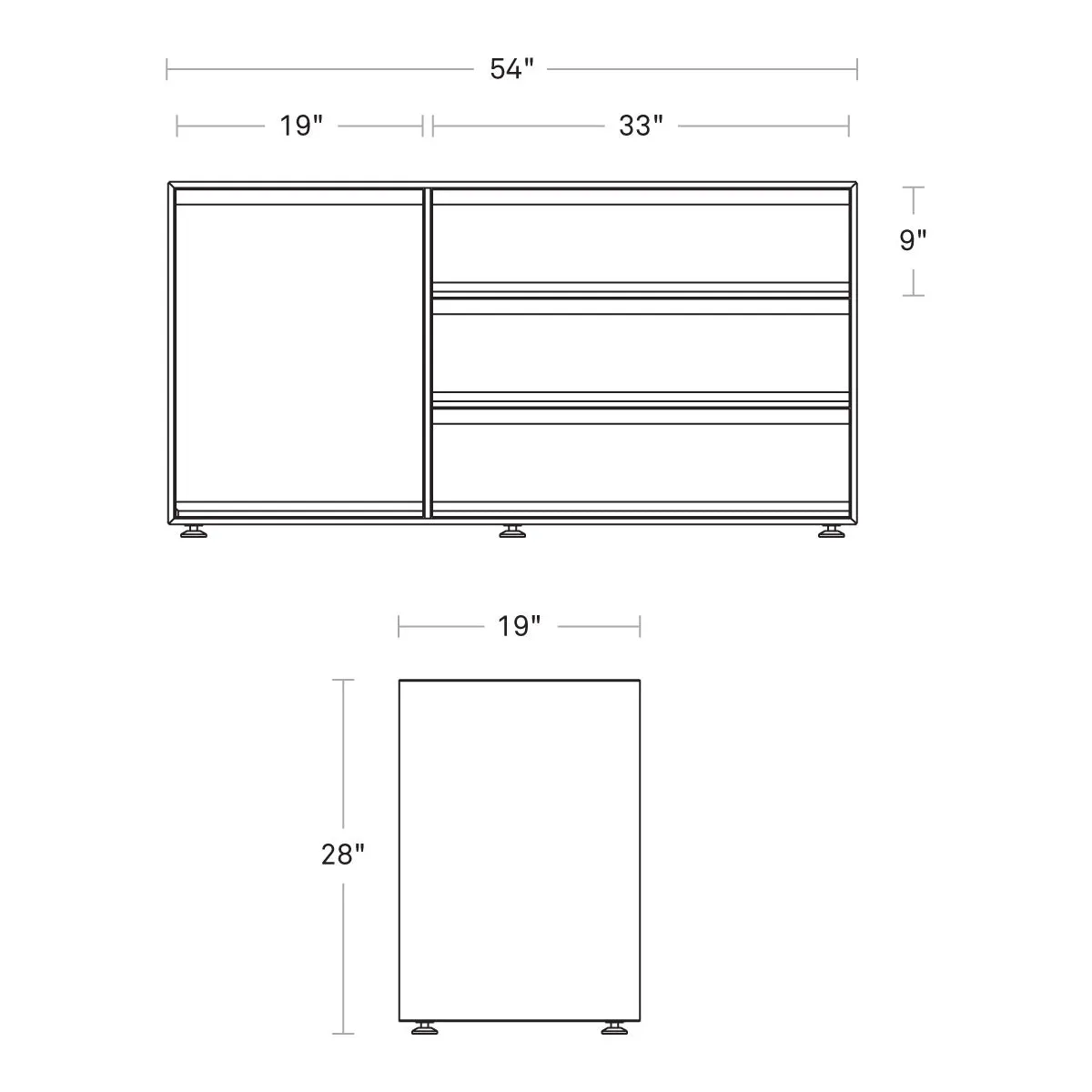 Superchoice 1 Door with 3-Drawer Credenza